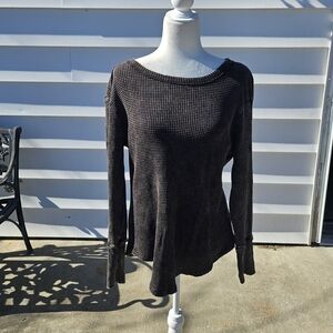 Zenana Outfitters Charcoal Waffle Knit Top